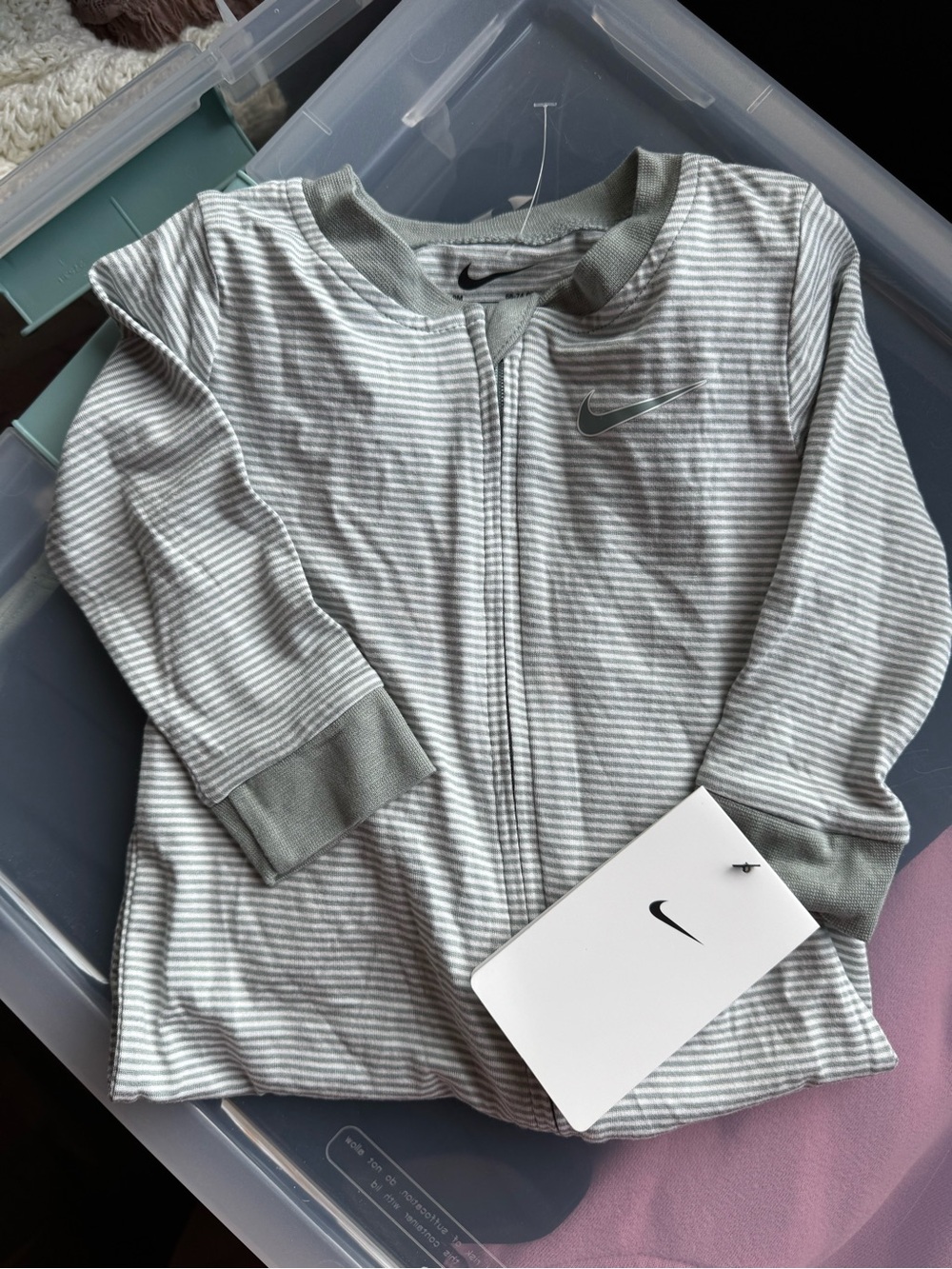 Nike Infant Zip Romper - Gray & White Stripe